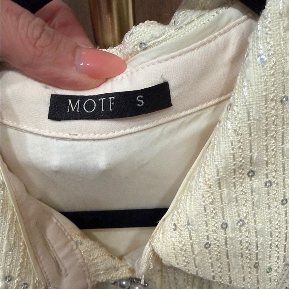 MOTF Cream Tweed Dress with Jeweled Accents - Picture 2 of 3